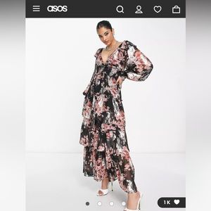 ASOS Black Floral Maxi Dress with Pink Accents
